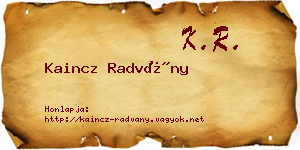 Kaincz Radvány névjegykártya